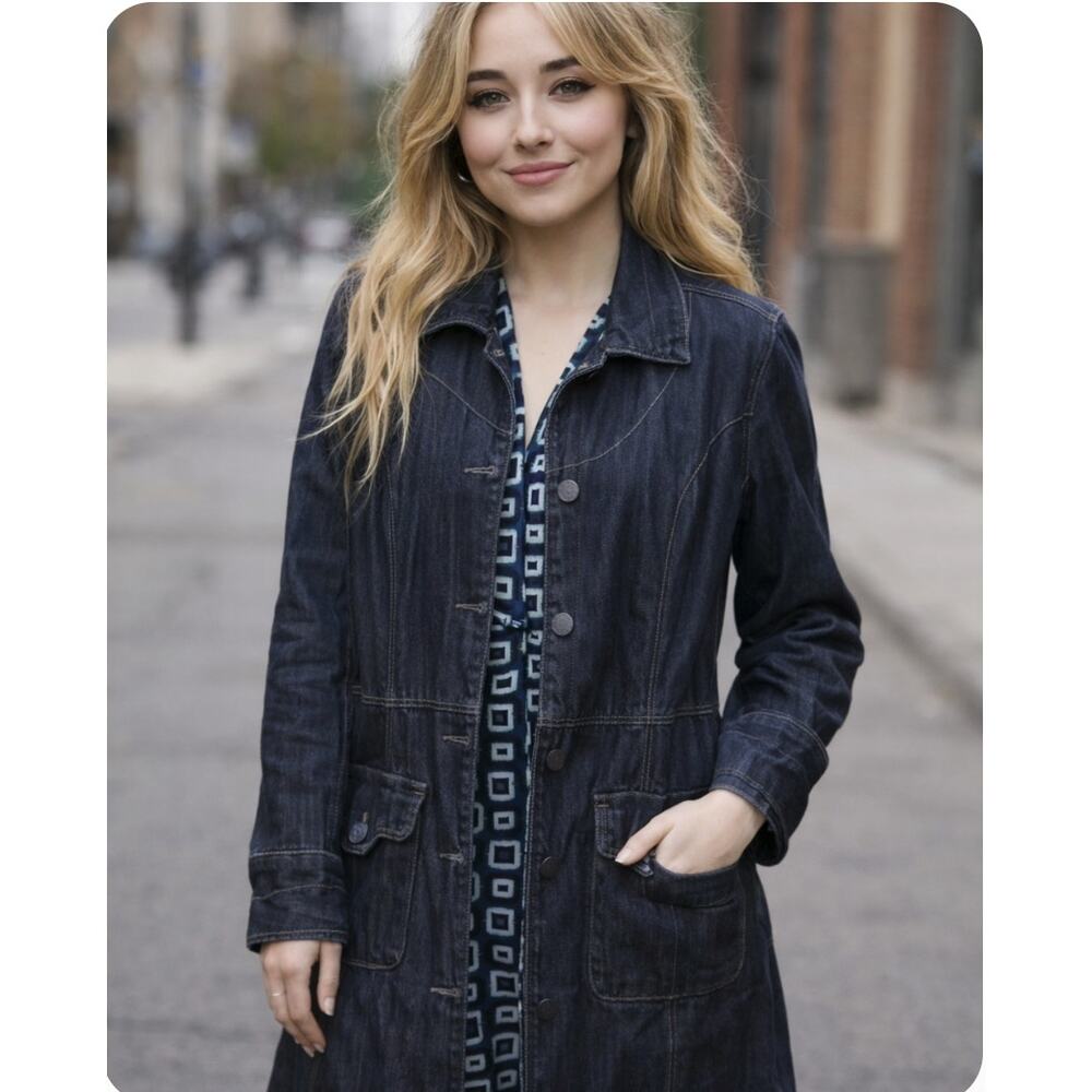 Freestyle Revolution Dark Rinse Denim Trench Coat ShirtDress Rockabilly Grunge M